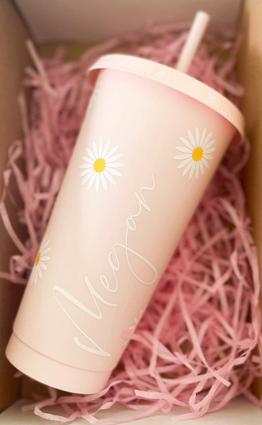 24oz Reusable Cold Coffee Cup with Daisy Design