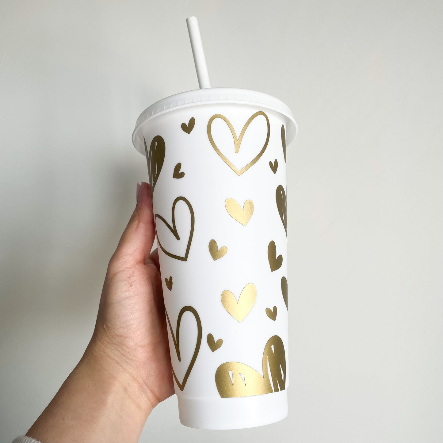 24oz Reusable Cold Coffee Cup with hearts