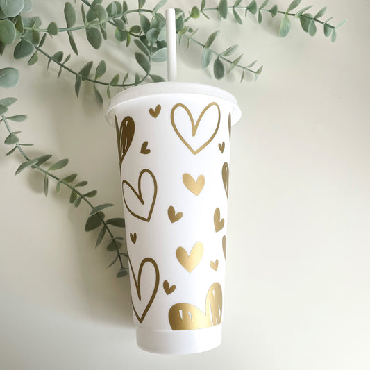 24oz Reusable Cold Coffee Cup with hearts