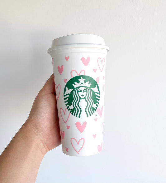 16oz Genuine Reusable Starbucks Hot Coffee Cup with Hearts